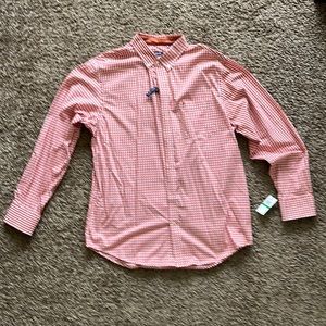 Izod Men’s Button Down Orange Gingham Shirt NWT